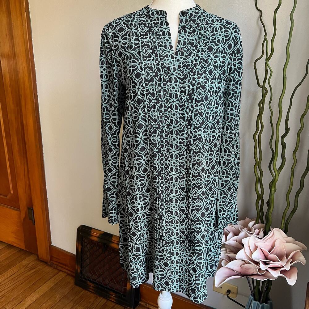 Tory Burch Massey Silk Mini Dress Tunic Abstract Women's Size 0 XS Blue Green
